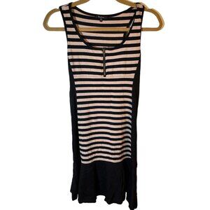 Momteau sleeveless dress striped ruffle black brown zip cotton blend small armpi